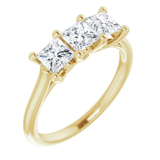 10K Yellow Gold Customizable Triple Princess/Square Cut Design with Thin Band