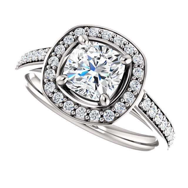 Cubic Zirconia Engagement Ring- The Margie Mae (Customizable Cushion Cut Halo-Style with Pavé Band)