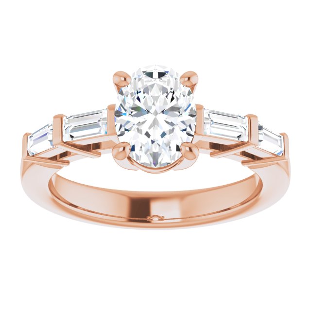 Cubic Zirconia Engagement Ring- The Bodhi (Customizable 9-stone Design with Oval Cut Center and Round Bezel Accents)