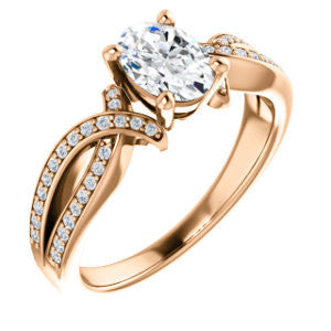 Cubic Zirconia Engagement Ring- The Tawny (Customizable Oval Cut Bypass Pavé Split-Band with Twist)