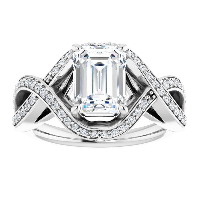 Cubic Zirconia Engagement Ring- The Gwenyth (Customizable Radiant Cut Design with Twisting, Infinity-Shared Prong Split Band and Bypass Semi-Halo)