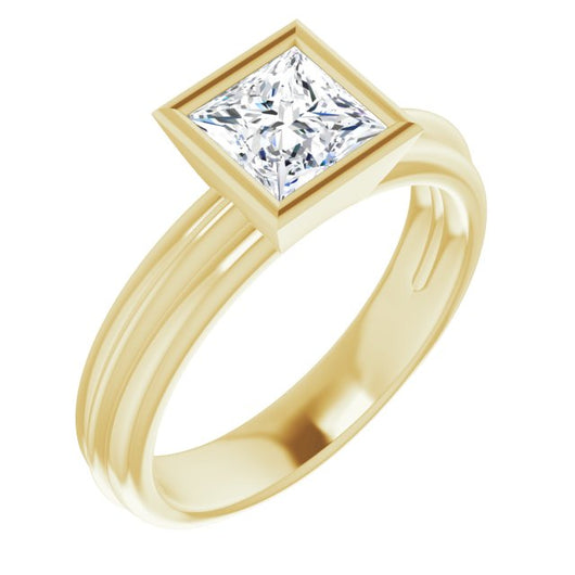 10K Yellow Gold Customizable Bezel-set Princess/Square Cut Solitaire with Grooved Band