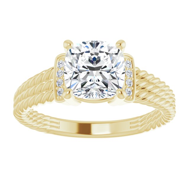 Cubic Zirconia Engagement Ring- The Junio (Customizable 11-stone Design featuring Cushion Cut Center, Vertical Round-Channel Accents & Wide Triple-Rope Band)