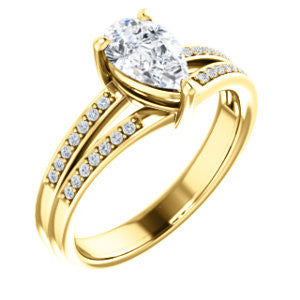 CZ Wedding Set, featuring The Lyla Ann engagement ring (Customizable Pear Cut Design with Wide Double-Pavé Band)