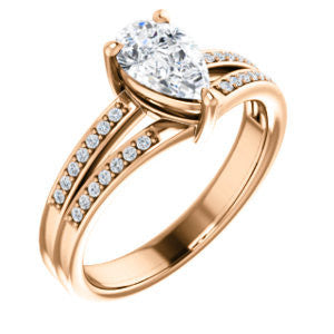 CZ Wedding Set, featuring The Lyla Ann engagement ring (Customizable Pear Cut Design with Wide Double-Pavé Band)