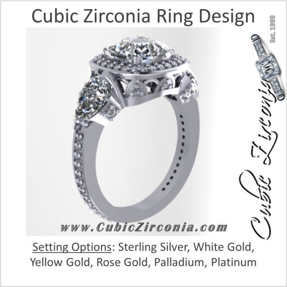 Cubic Zirconia Engagement Ring- The Lori Blue (4.14 Carat TCW Cushion Cut Halo with Pear Cut and Pave Accents)