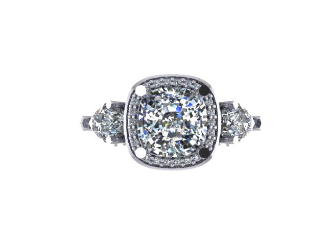 Cubic Zirconia Engagement Ring- The Lori Blue (4.14 Carat TCW Cushion Cut Halo with Pear Cut and Pave Accents)