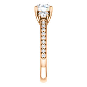 Cubic Zirconia Engagement Ring- The Kristin (Customizable Round Cut 3-stone Design Enhanced with Pavé Band)