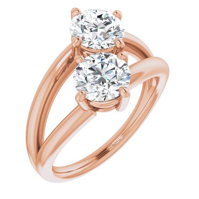 10K Rose Gold Customizable Two Stone Double Round Cut Design with Split Bypass Band