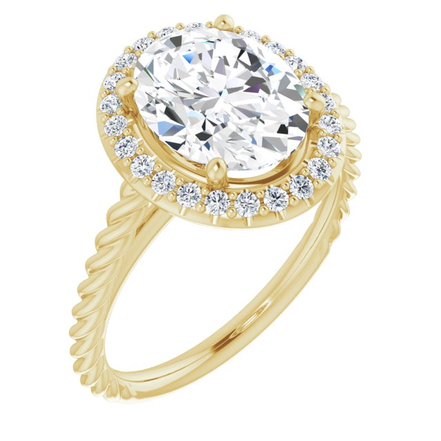 10K Yellow Gold Customizable Cathedral-set Oval Cut Design with Halo and Twisty Rope Band