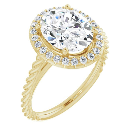 10K Yellow Gold Customizable Cathedral-set Oval Cut Design with Halo and Twisty Rope Band