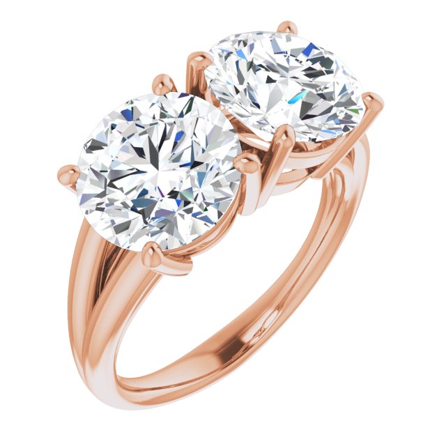 14K Rose Gold Customizable Two-Stone Round Cut with Split Band