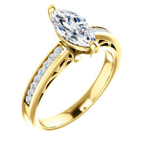 Cubic Zirconia Engagement Ring- The Jazmin Ella (Customizable Marquise Cut with Three-sided Filigree and Channel Accents)