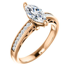 Cubic Zirconia Engagement Ring- The Jazmin Ella (Customizable Marquise Cut with Three-sided Filigree and Channel Accents)