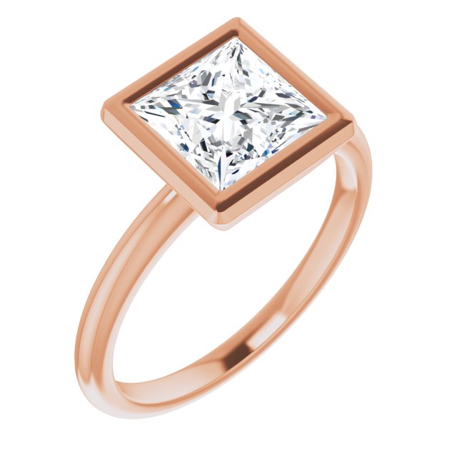 10K Rose Gold Customizable Bezel-set Princess/Square Cut Solitaire with Thin Band