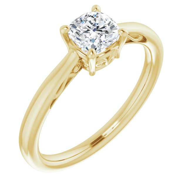 10K Yellow Gold Customizable Cushion Cut Solitaire with 'Incomplete' Decorations