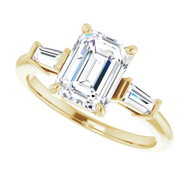 Cubic Zirconia Engagement Ring- The Dayanna Guadalupe (Customizable 3-stone Emerald Cut Design with Dual Baguette Accents))