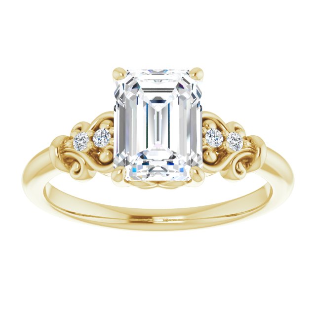 Cubic Zirconia Engagement Ring- The Amice (Customizable Vintage 5-stone Design with Radiant Cut Center and Artistic Band Décor)