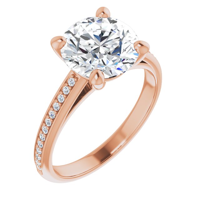 14K Rose Gold Customizable Cathedral-set Round Cut Style with Shared Prong Band