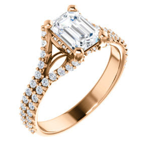 Cubic Zirconia Engagement Ring- The Marilyn (Customizable Cathedral-set Radiant Cut Center with Split-Pavé Band and Prong Accents)