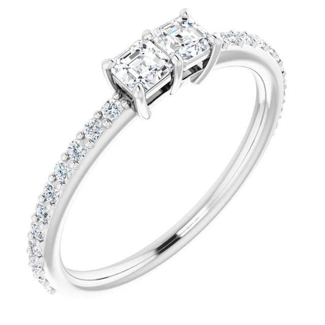 10K White Gold Customizable Enhanced 2-stone Asscher Cut Design with Ultra-thin Accented Band