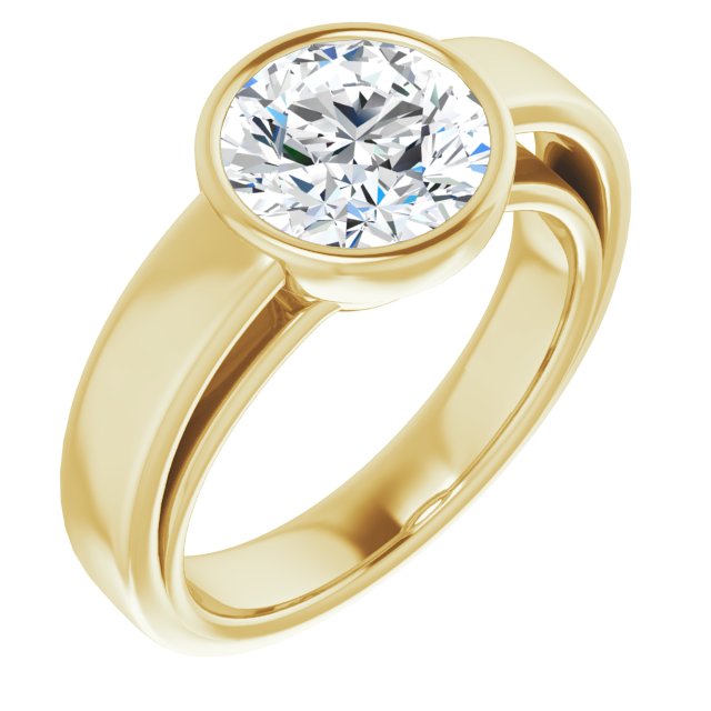 Cubic Zirconia Engagement Ring- The Dunyasha (Customizable Cathedral-Bezel Round Cut Solitaire with Wide Band)