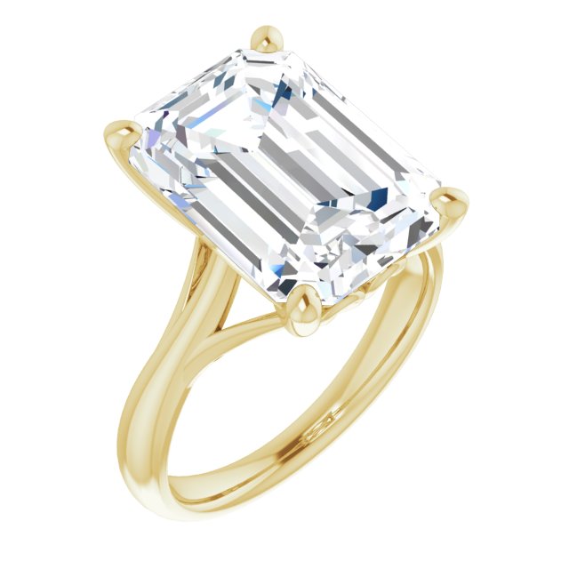 10K Yellow Gold Customizable Emerald/Radiant Cut Solitaire with Decorative Prongs & Tapered Band