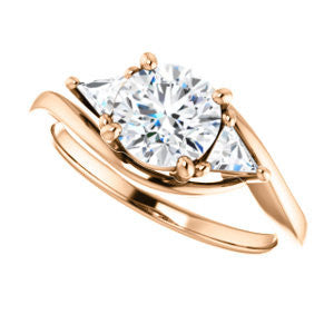 Cubic Zirconia Engagement Ring- The Sophie (Customizable 3-stone Twisting Bypass Style with Round Cut Center and Triangle Accents)