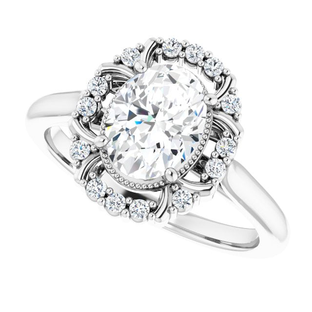 Cubic Zirconia Engagement Ring- The Sana (Customizable Oval Cut Design with Majestic Crown Halo and Raised Illusion Setting)