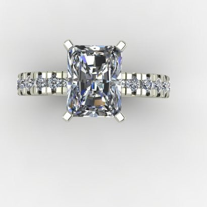Cubic Zirconia Engagement Ring- 2.0 Carat Center Radiant Cut with Accented Pave Band)