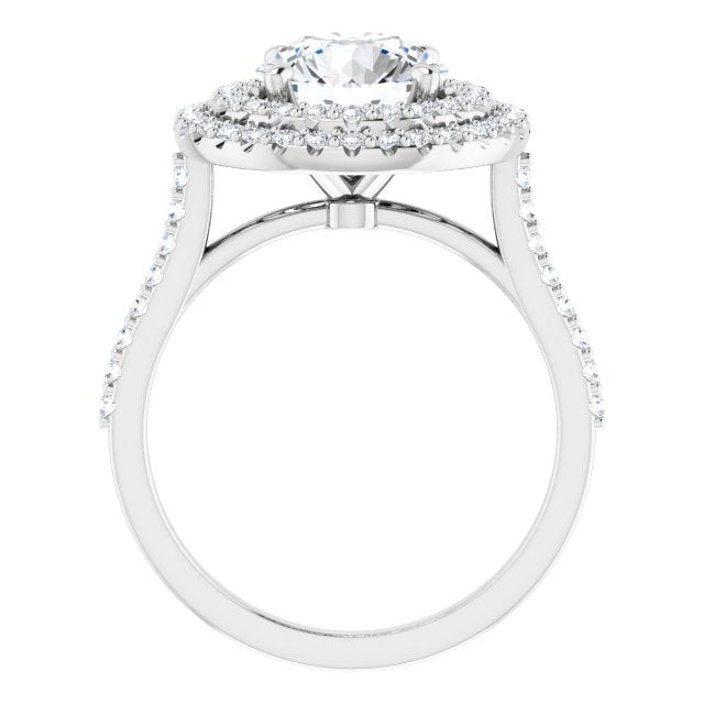 Cubic Zirconia Engagement Ring- The Danielle (Customizable Double-Halo Round Cut Design with Accented Split Band)