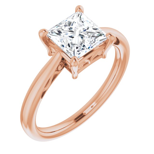 10K Rose Gold Customizable Princess/Square Cut Solitaire with 'Incomplete' Decorations