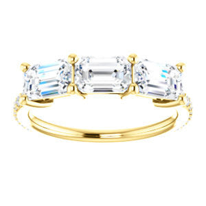 Cubic Zirconia Engagement Ring- The Mary Helen (Customizable Triple Emerald Cut Design with Ultra Thin Pavé Band)