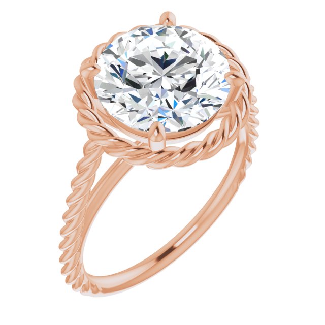 10K Rose Gold Customizable Cathedral-set Round Cut Solitaire with Thin Rope-Twist Band