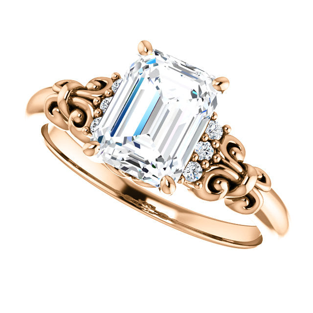 Cubic Zirconia Engagement Ring- The Lark (Customizable 7-stone Emerald Cut Design with Vertical Round-Channel Accents)