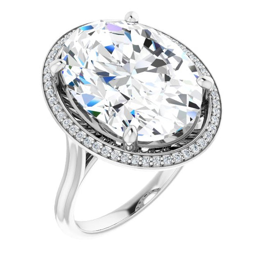 10K White Gold Customizable Cathedral-Raised Oval Cut Halo Style
