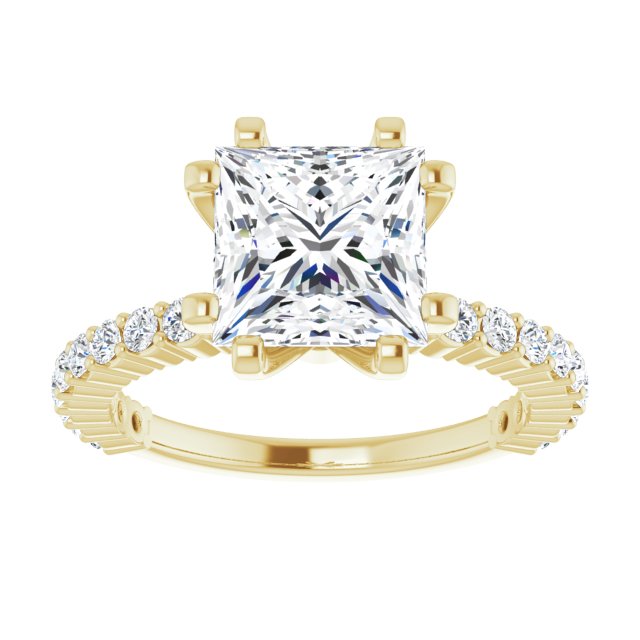 Cubic Zirconia Engagement Ring- The Thea (Customizable 8-prong Princess/Square Cut Design with Thin, Stackable Pavé Band)
