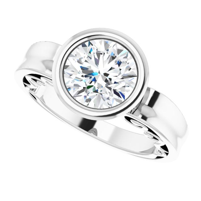 Cubic Zirconia Engagement Ring- The Fredrika (Customizable Bezel-set Round Cut Solitaire with Wide 3-sided Band)