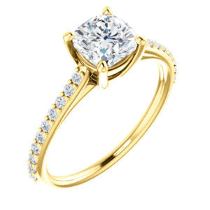 Cubic Zirconia Engagement Ring- The Tanisha (Customizable Cathedral-set Cushion Cut Design with Thin Pavé Band)