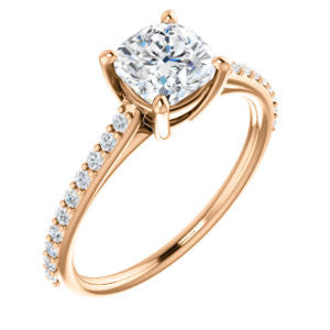 Cubic Zirconia Engagement Ring- The Tanisha (Customizable Cathedral-set Cushion Cut Design with Thin Pavé Band)