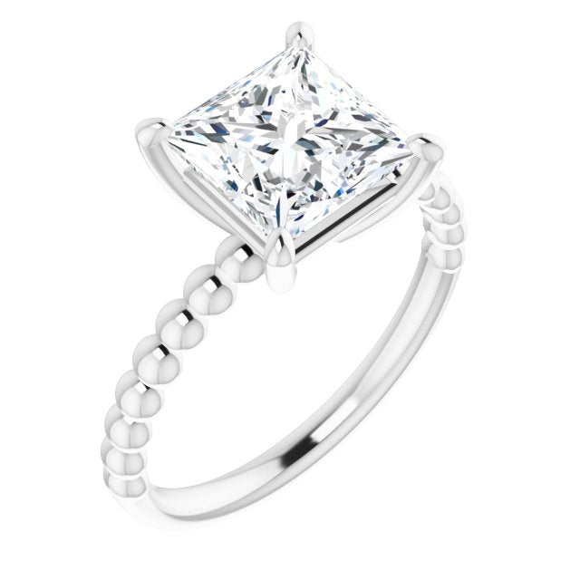 Cubic Zirconia Engagement Ring- The Hattie (Customizable Princess/Square Cut Solitaire with Thin Beaded-Bubble Band)