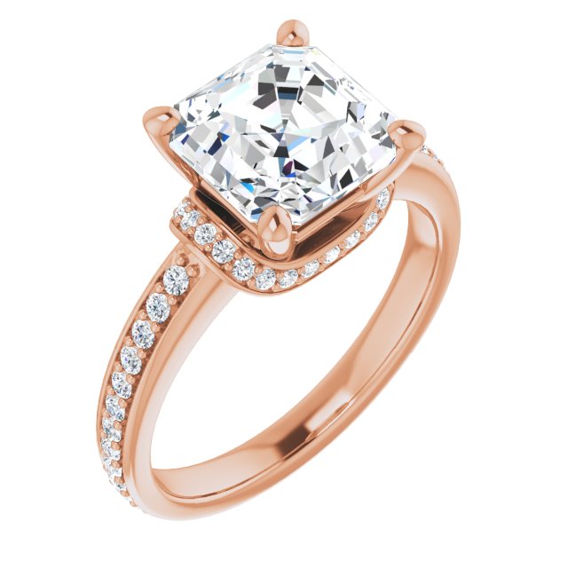 10K Rose Gold Customizable Asscher Cut Setting with Organic Under-halo & Shared Prong Band