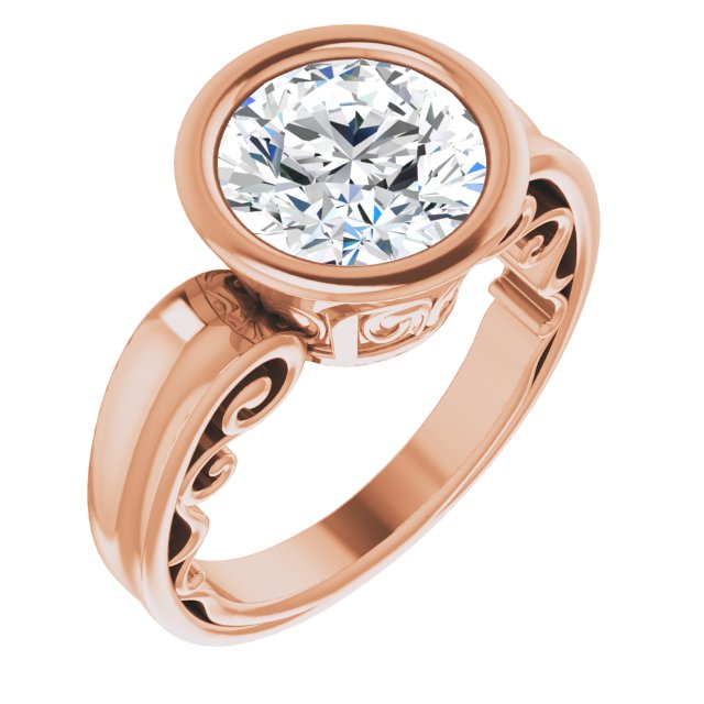 10K Rose Gold Customizable Bezel-set Round Cut Solitaire with Wide 3-sided Band