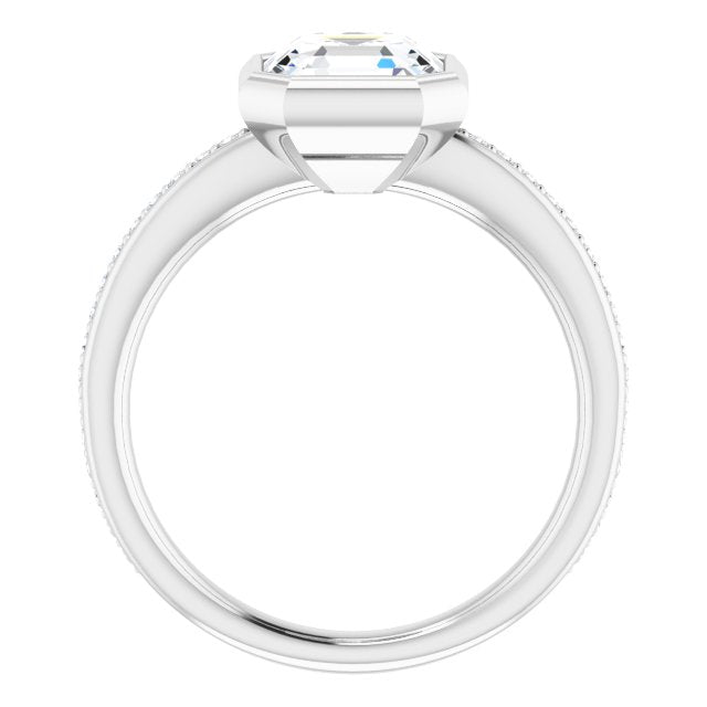Cubic Zirconia Engagement Ring- The Greta (Customizable Bezel-Set Asscher Cut Center with Thin Shared Prong Band)
