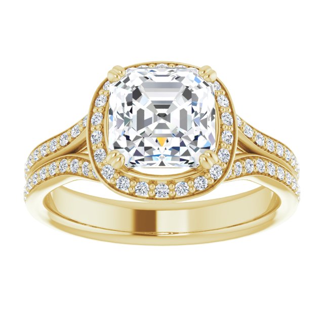 Cubic Zirconia Engagement Ring- The Kylee (Customizable Cathedral-set Asscher Cut Style with Split-Pavé Band)