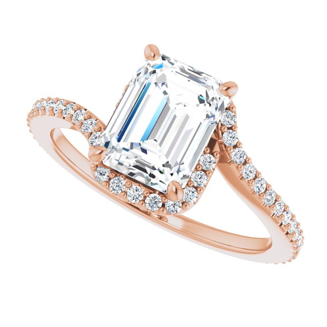 Cubic Zirconia Engagement Ring- The Essence (Customizable Artisan Emerald Cut Design with Thin, Accented Bypass Band)