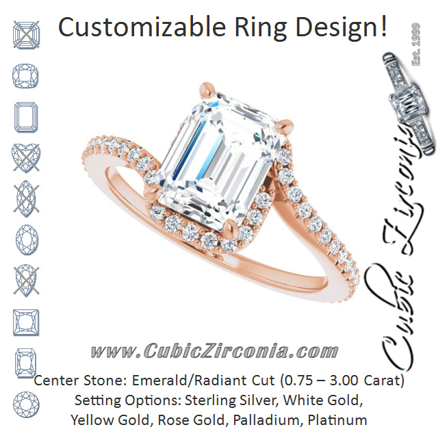 Cubic Zirconia Engagement Ring- The Essence (Customizable Artisan Radiant Cut Design with Thin, Accented Bypass Band)