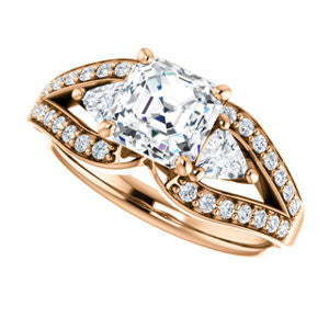 CZ Wedding Set, featuring The Karen engagement ring (Customizable Enhanced 3-stone Design with Asscher Cut Center, Dual Trillion Accents and Wide Pavé-Split Band)