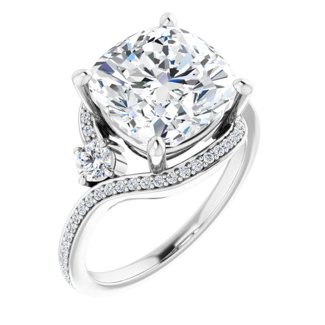 10K White Gold Customizable Cushion Cut Bypass Design with Semi-Halo and Accented Band