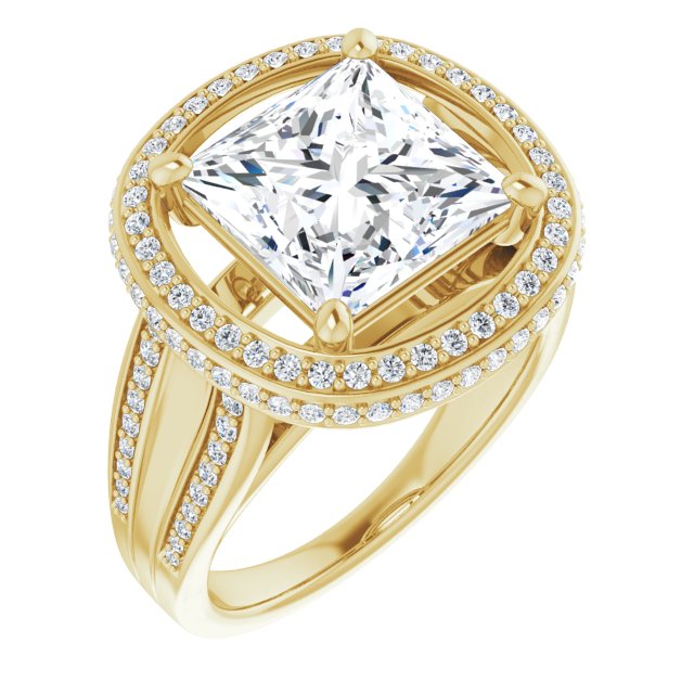 10K Yellow Gold Customizable Halo-style Princess/Square Cut with Under-halo & Ultra-wide Band